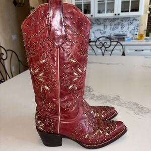 Ferrini Women's Quinn Snip Toe Western Boots All Leather Red w/ Gold Size 7 B